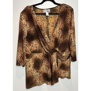 Sheri Martin NY Woman Blouse Leopard Print Plus Size 20W V-Neck Made In USA VTG